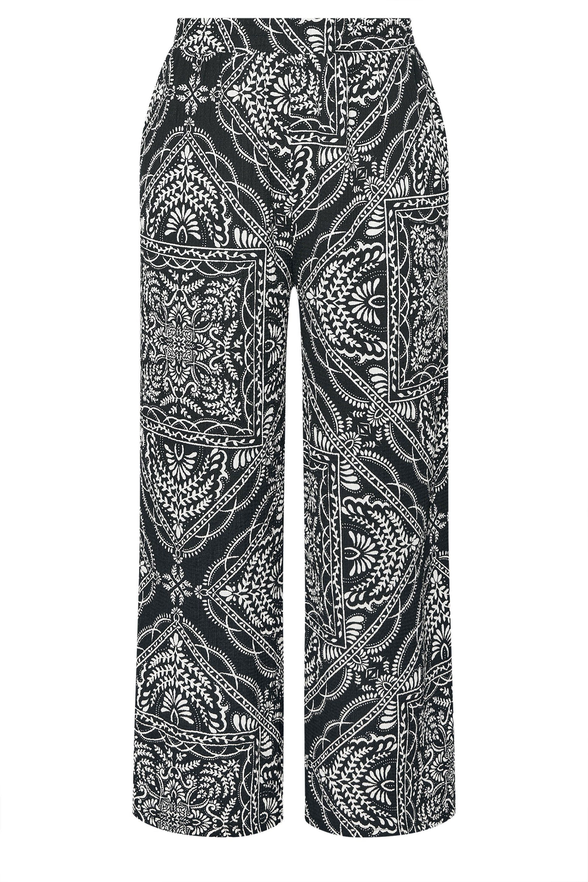 Yours Bandana Print Textured Wide Leg Trousers