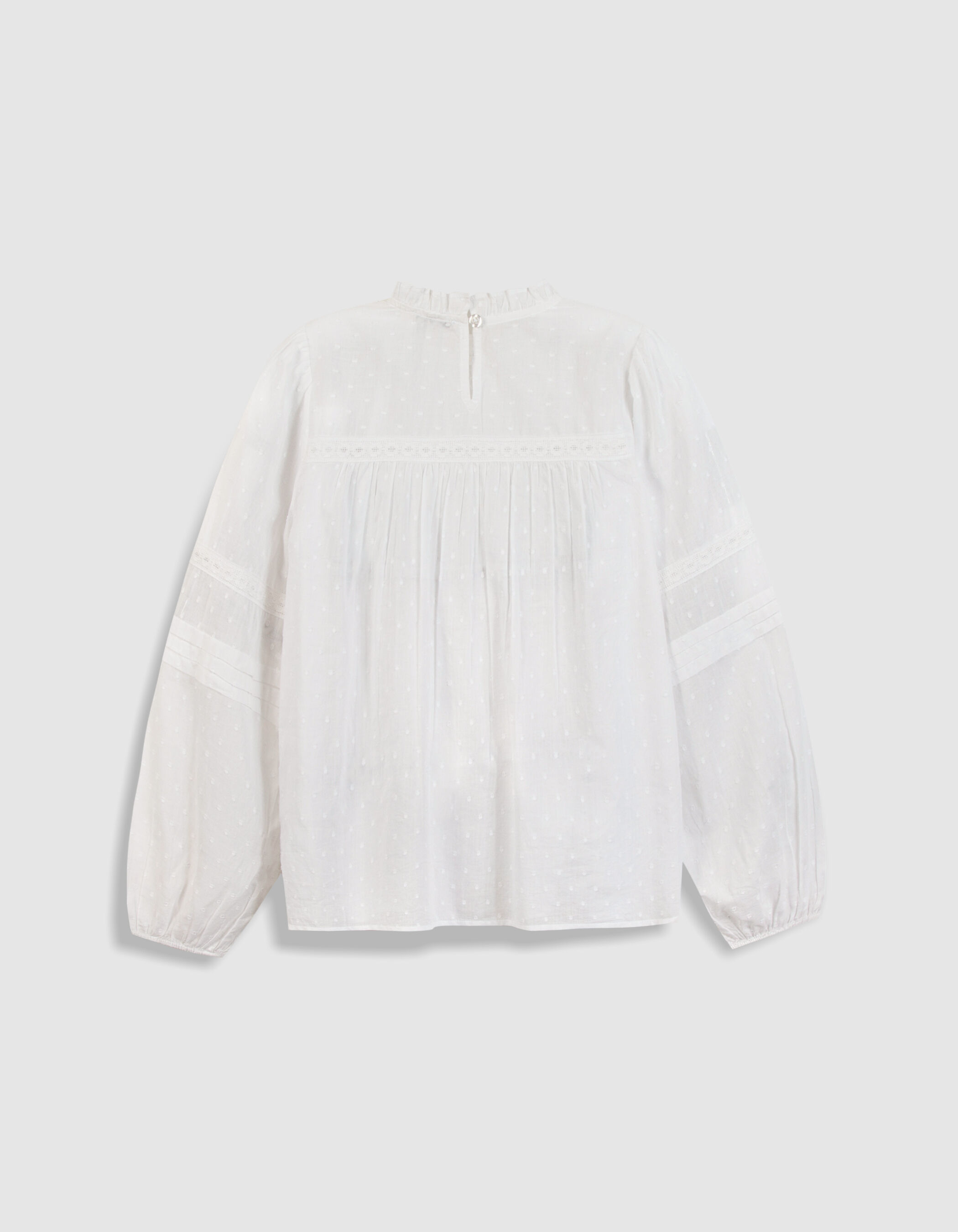 Blouse blanche jacquard et dentelle Femme