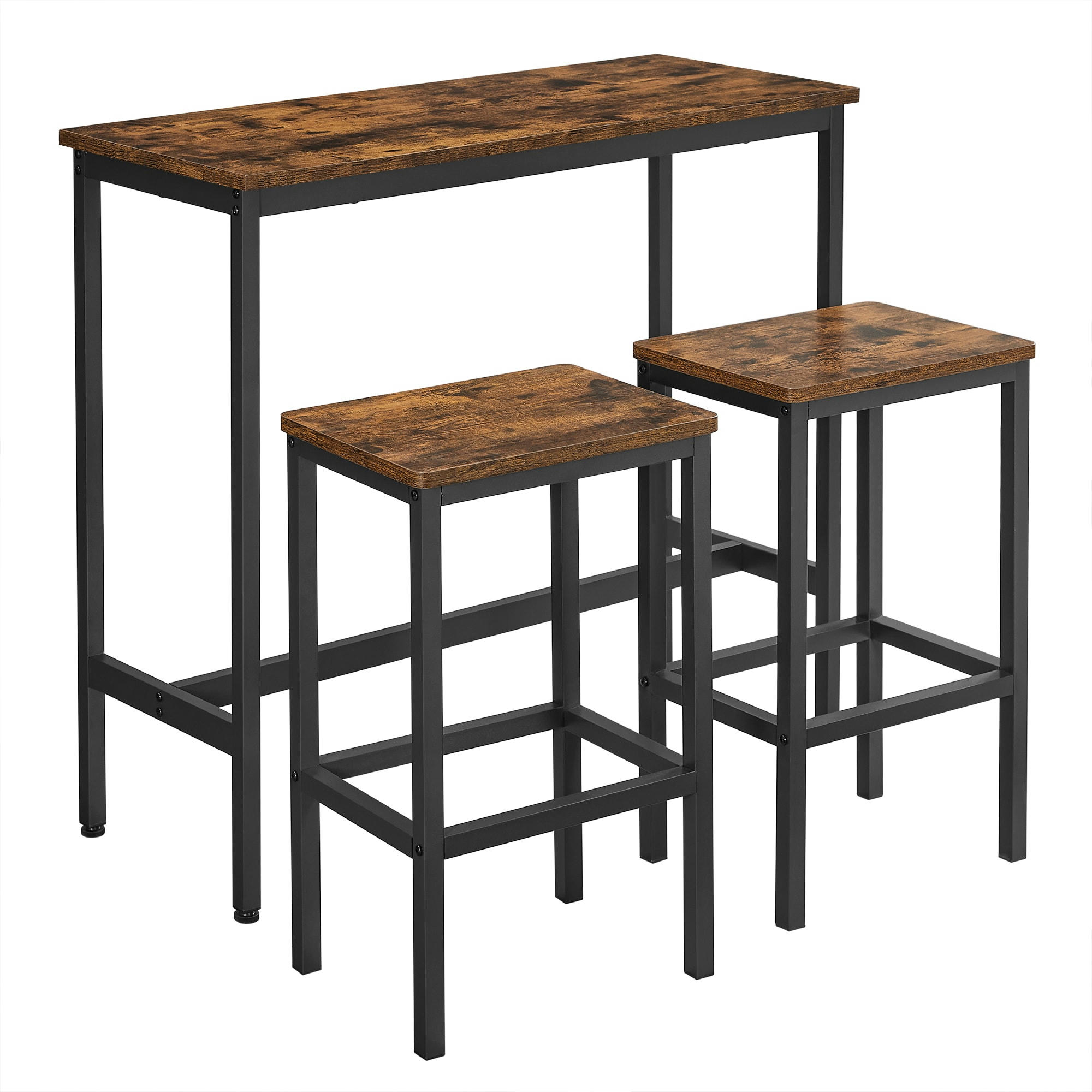- Ensemble table de bar tabourets effet bois marron rustique et noir