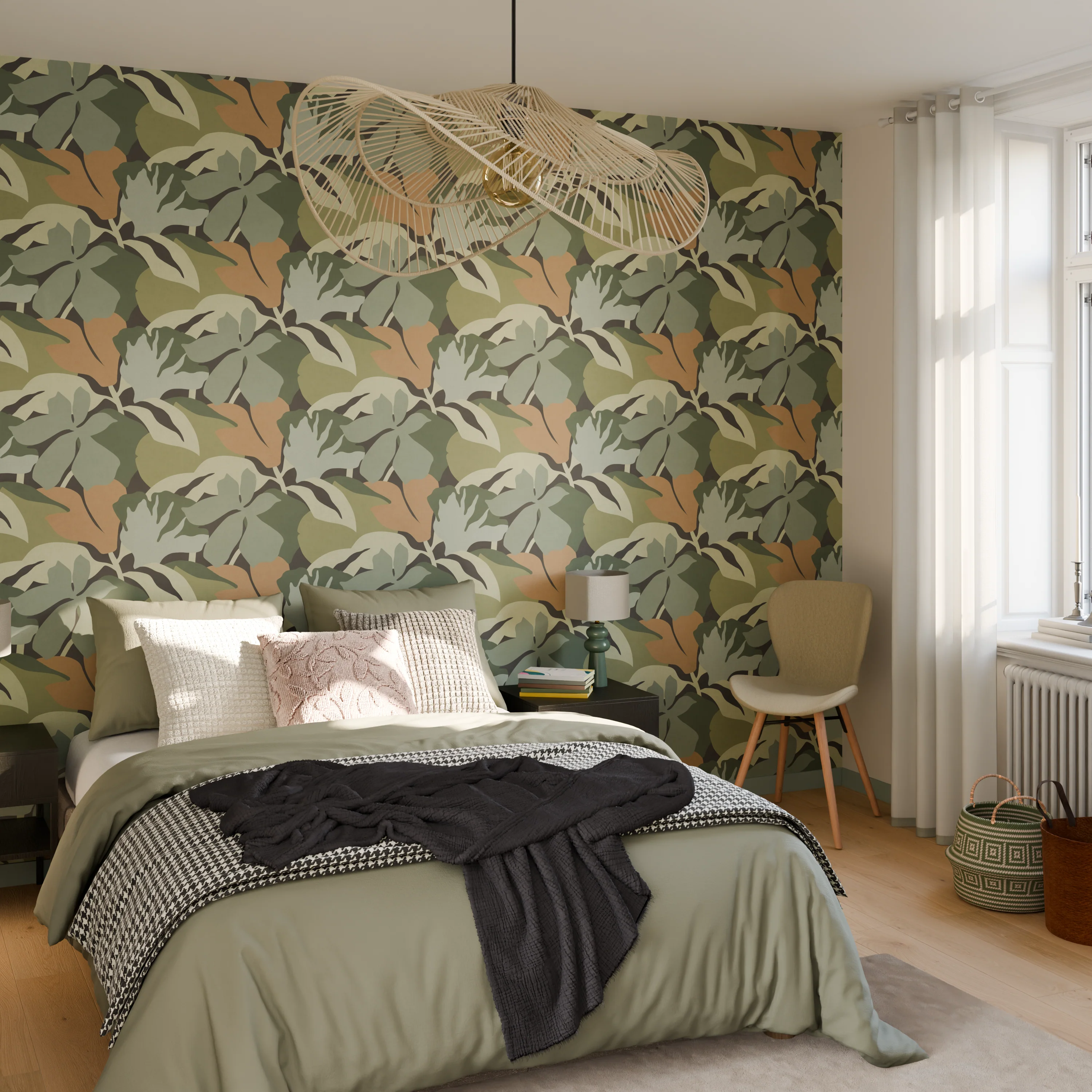 4MURS Papier peint intissé ROZENN vert clair et vert olive