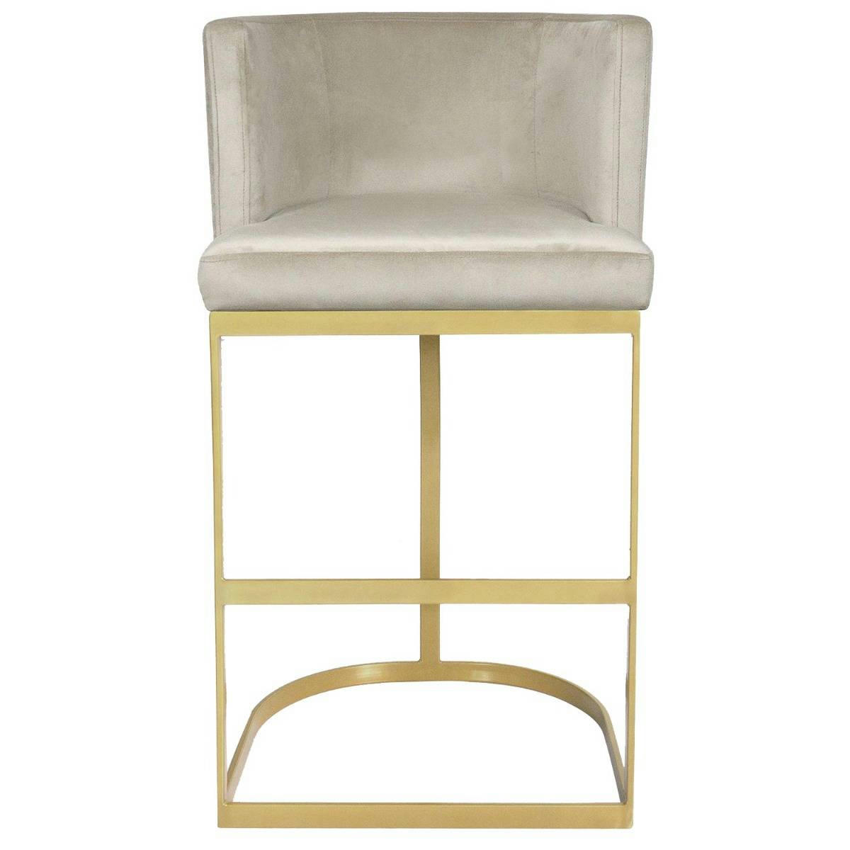 NOELLIE - Chaise de bar velours taupe pieds or