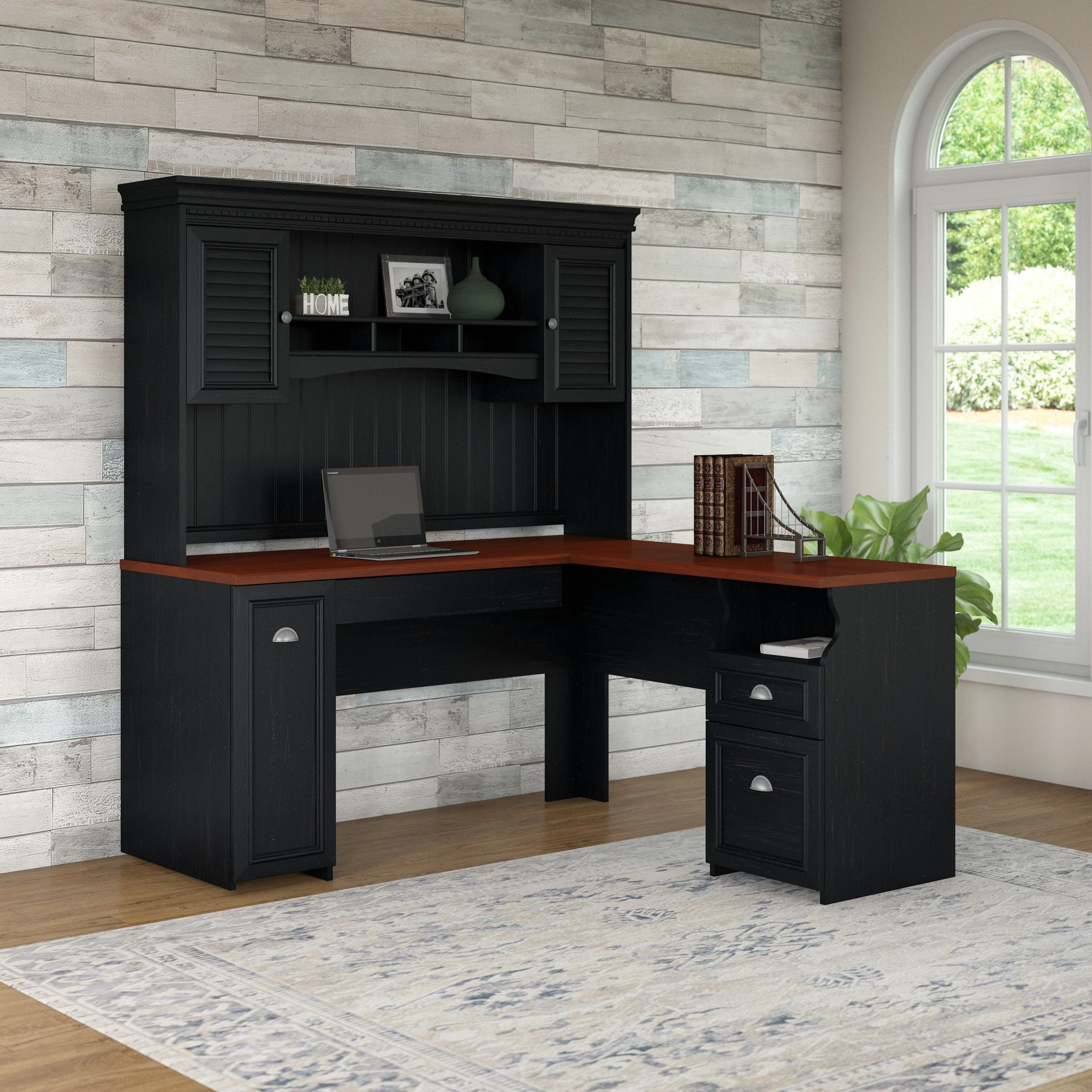 Fairview 60W L Shaped Desk with Hutch by Bush Furniture