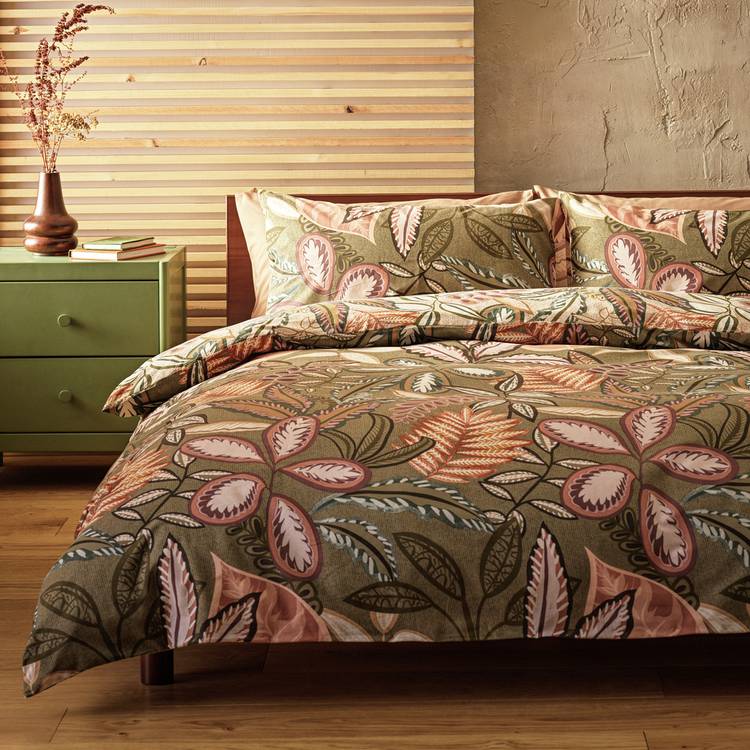 Habitat Cotton Painterly Leaf Green Bedding Set - Single