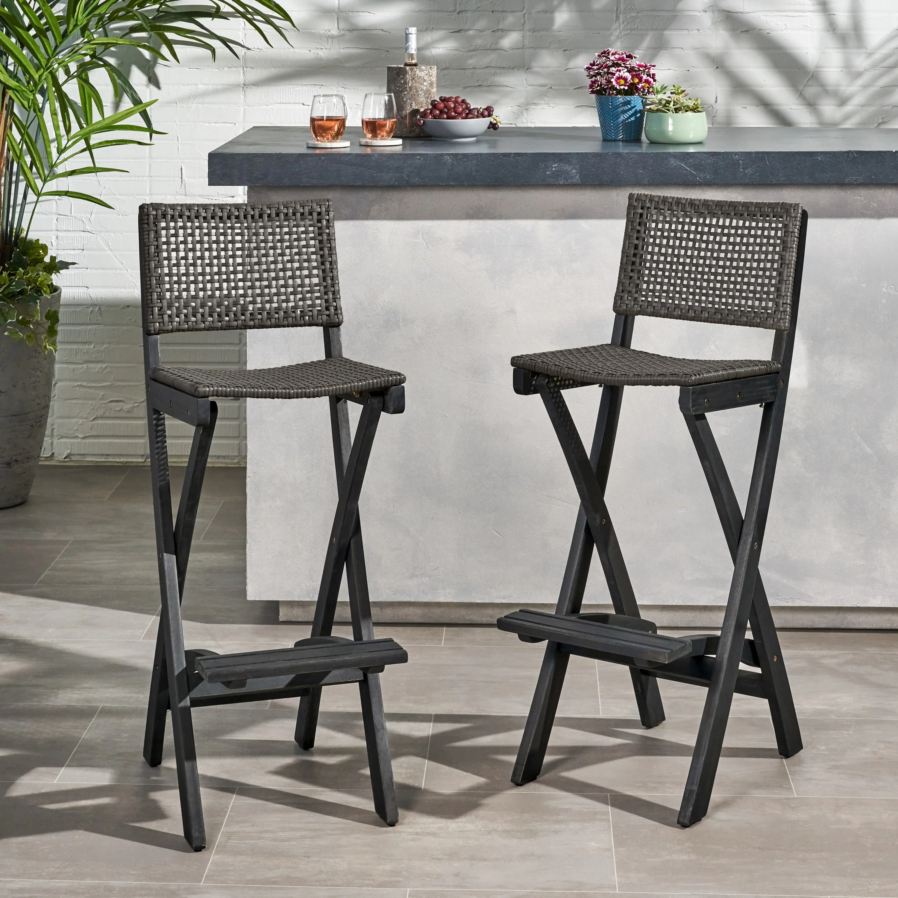 Polaris Acacia Wood Outdoor Folding Barstools (Set of 2) by Christopher Knight Home