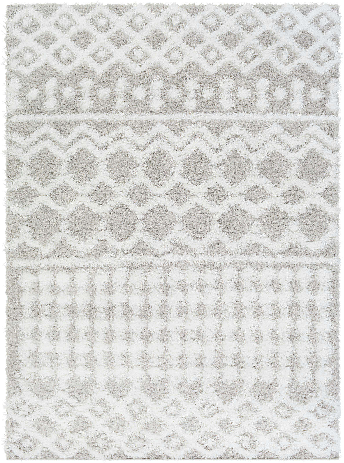 NOUR - Tapis Shaggy Bohème Blanc/Gris Clair 160x220