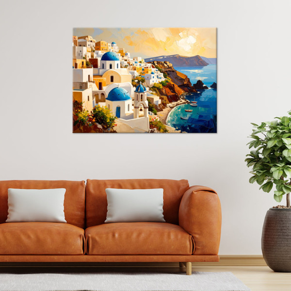 Obraz nowoczesny do salonu, Santorini Grecja Pejzaż Malowany 30x20