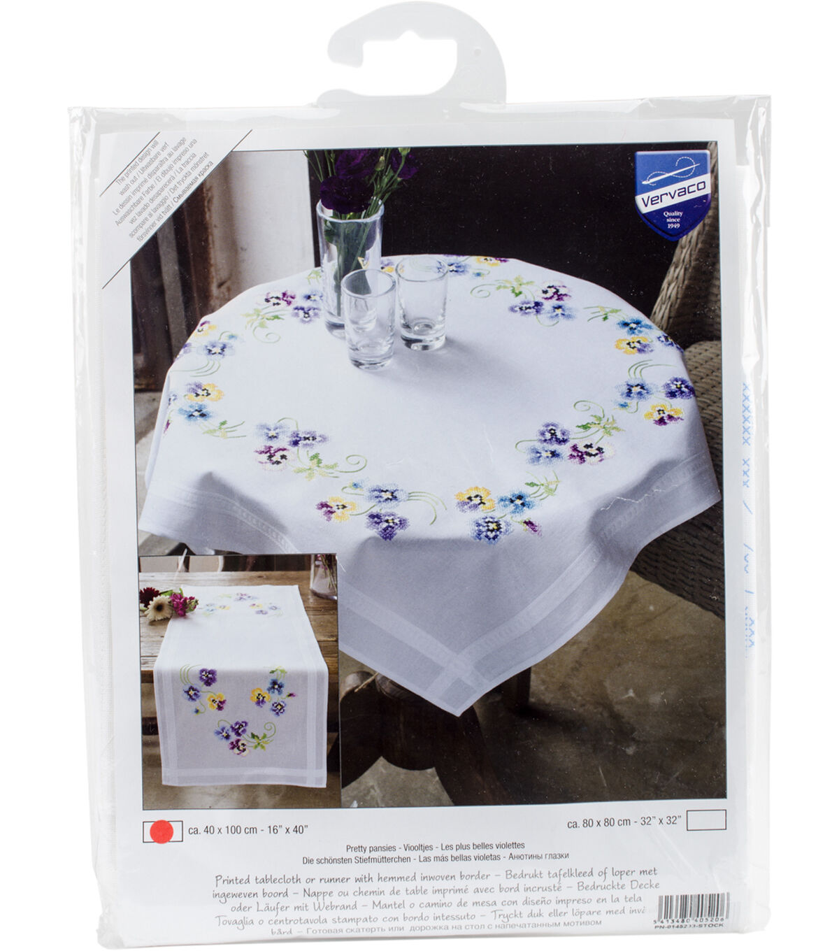 Vervaco 16 x 40 Pretty Pansies Table Runner Stamped Embroidery Kit