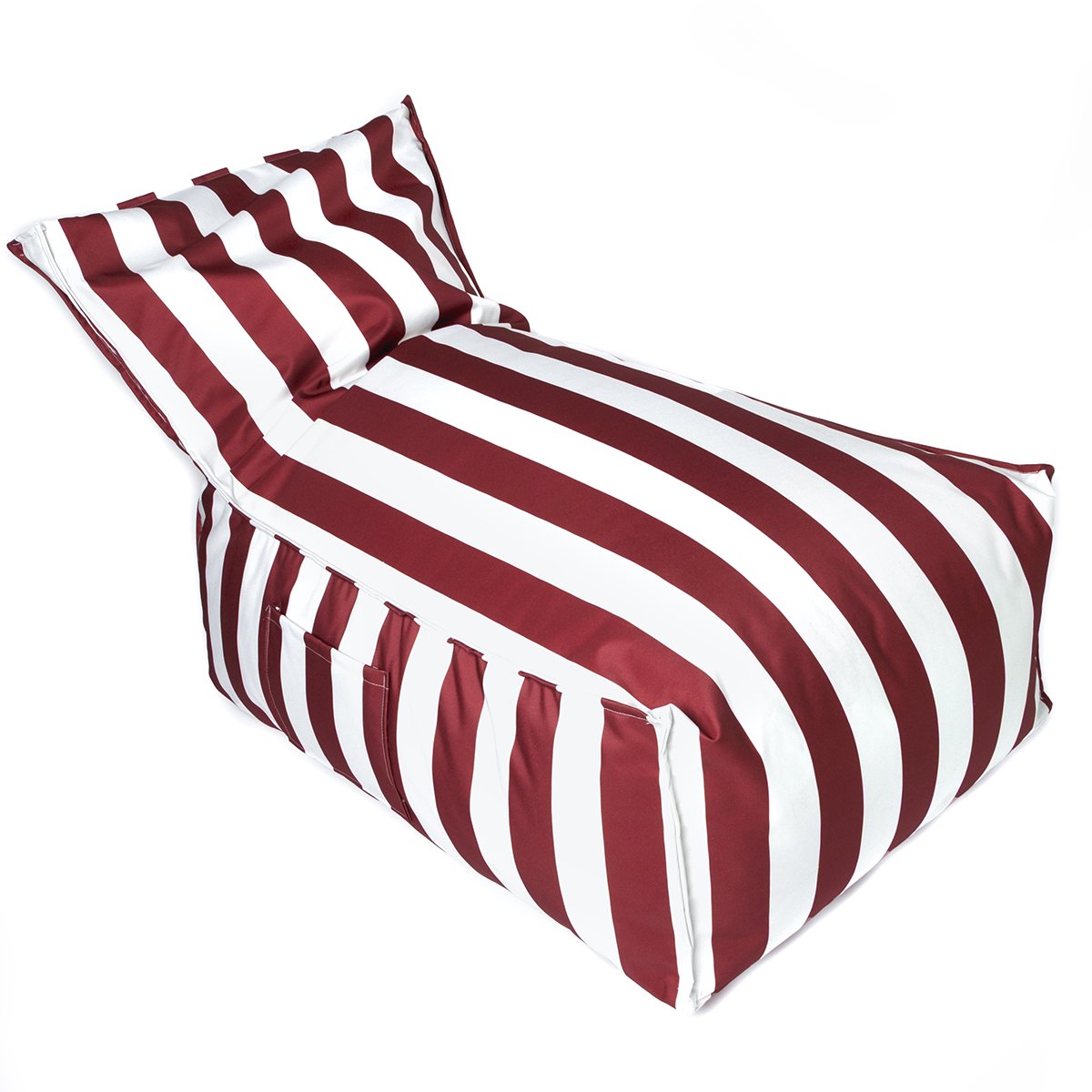 Pufe sofá impermeável riscas branco e bordeaux