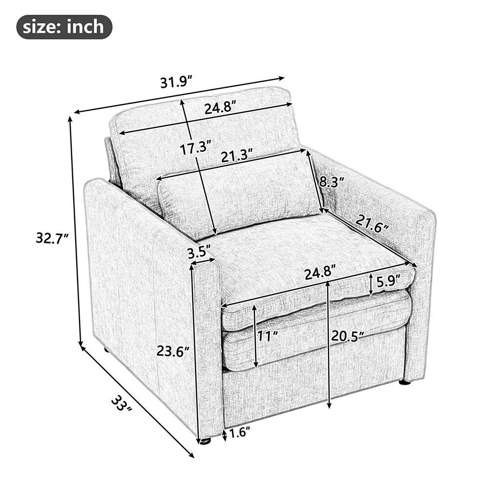 31.9 Comfy Cloud Armchair,Oversized,Plush Upholstered,Double Cushion