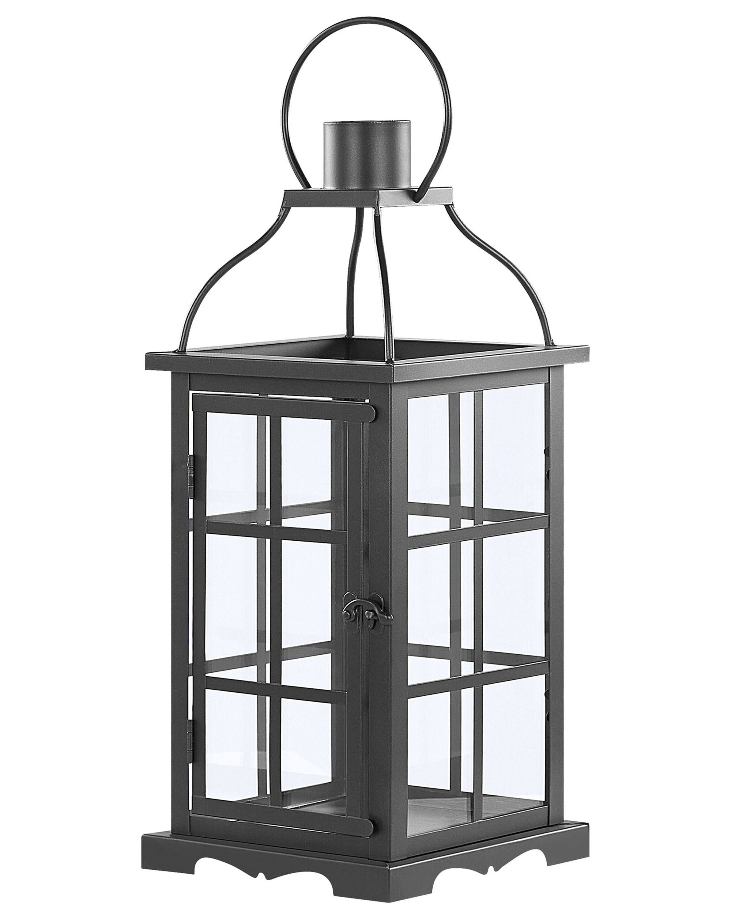 Lampion szklane drzwi metalowy 42 cm czarny