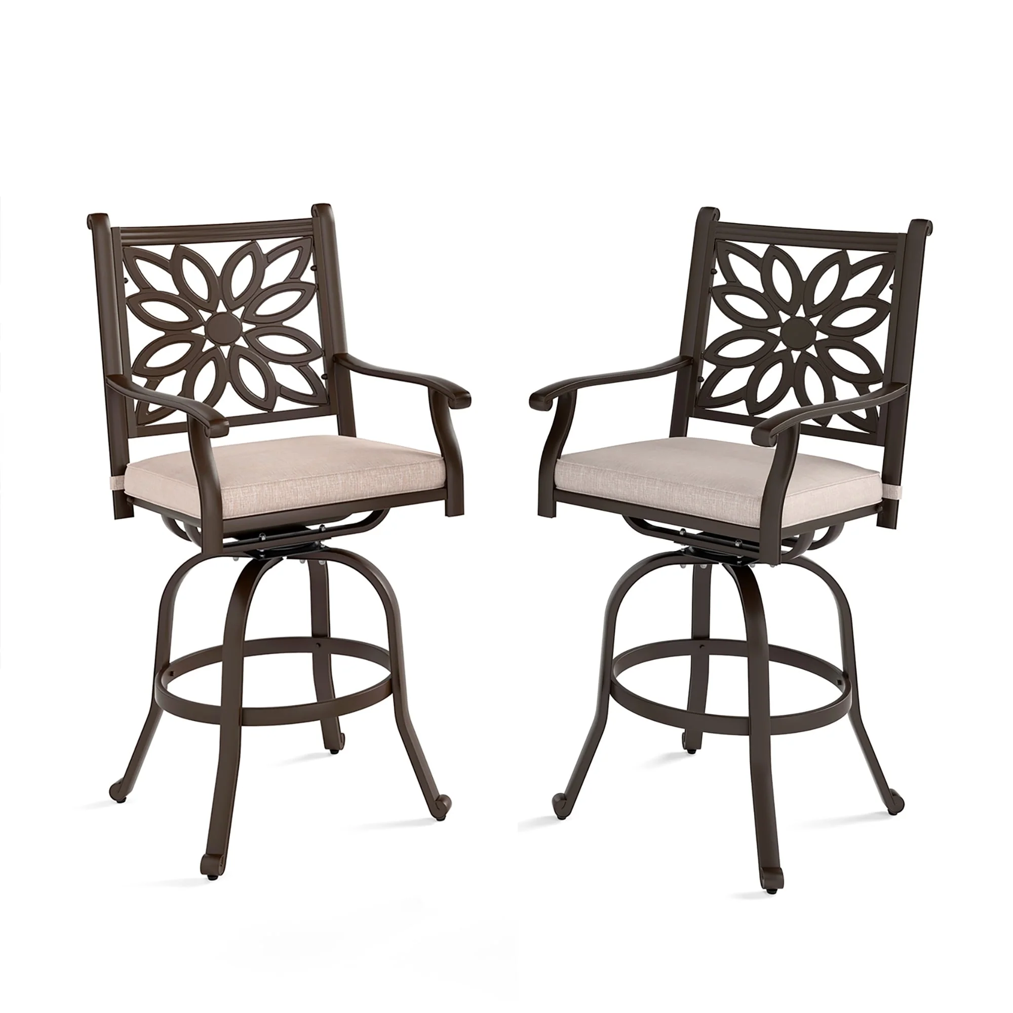 MAISON ARTS Set of 2 Patio High Back Textilene Swivel Patio Bar Stools