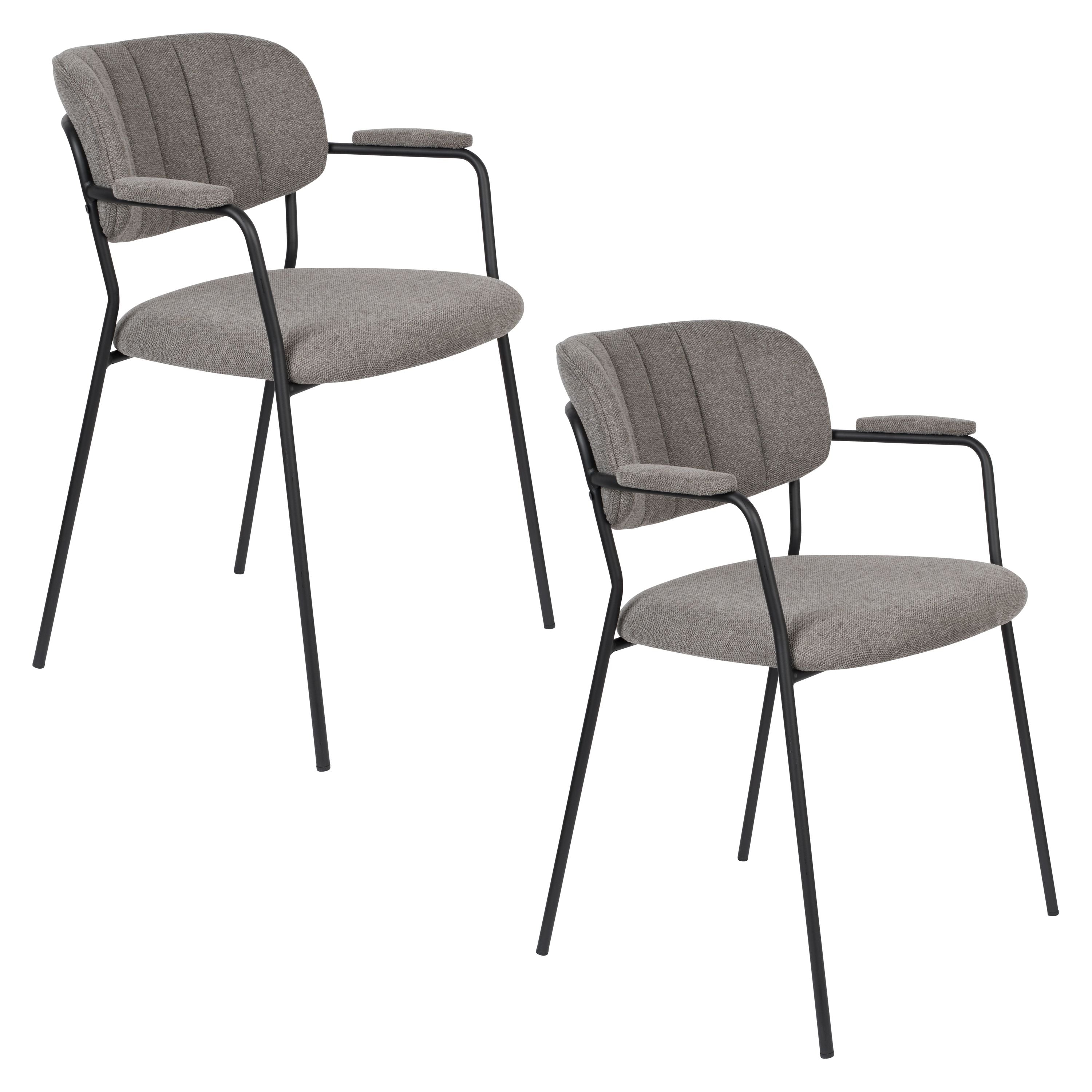 Housecraft Living Jolien Eetkamerstoelen Armleuning Zwart/Grijs - Set van 2