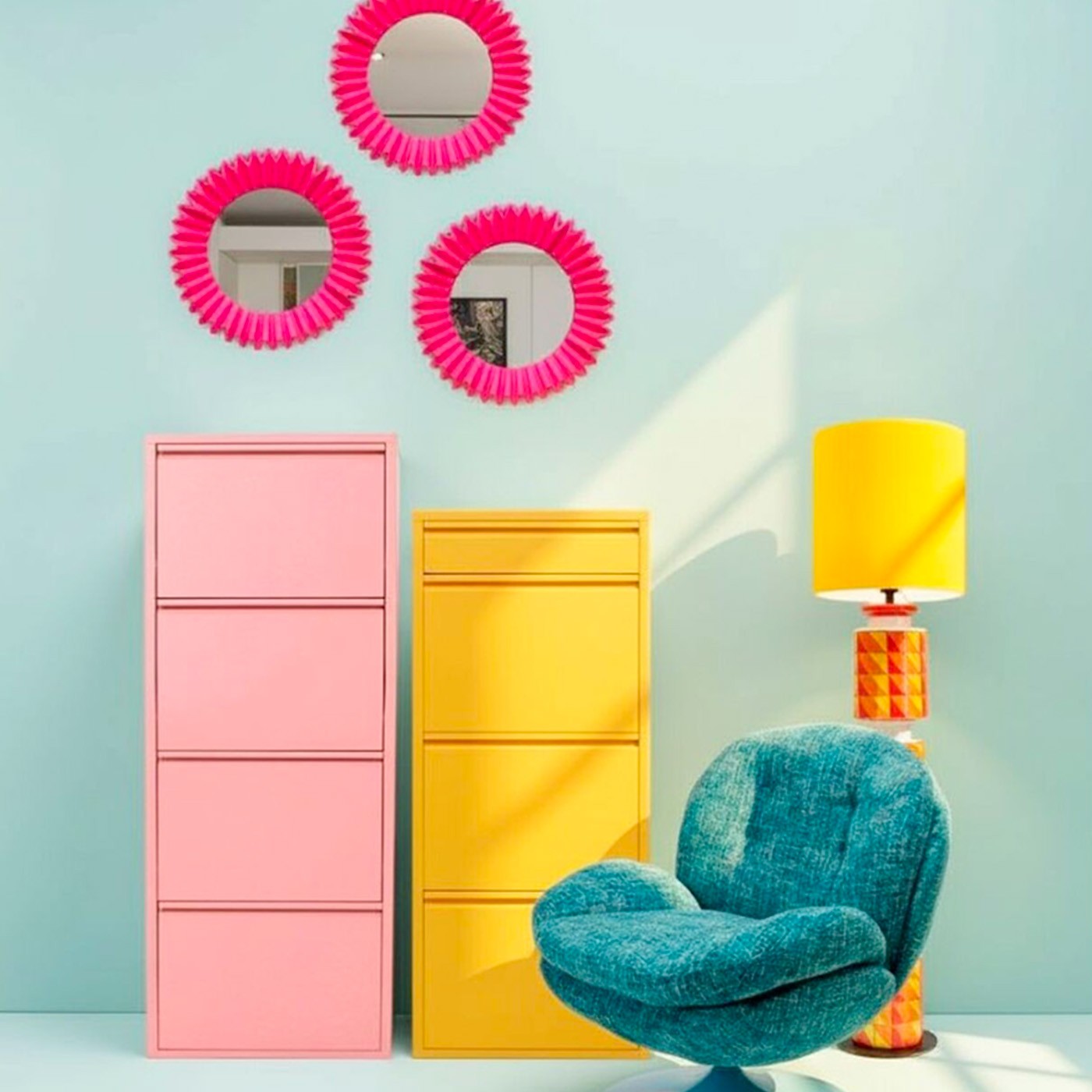 Schoenenkast Caruso roze 4 laden Kare Design