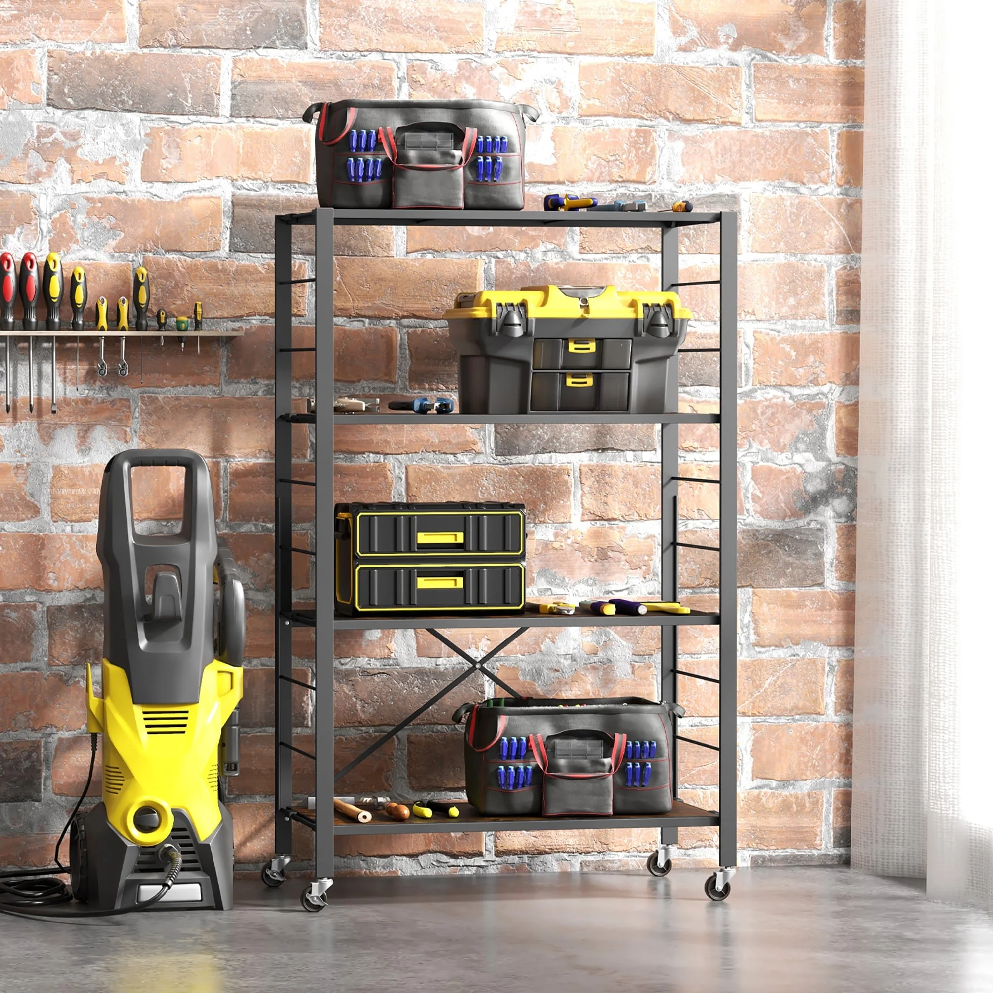 Gymax 4-tier Foldable Storage Shelf w/ Lockable Wheels Home Shelving