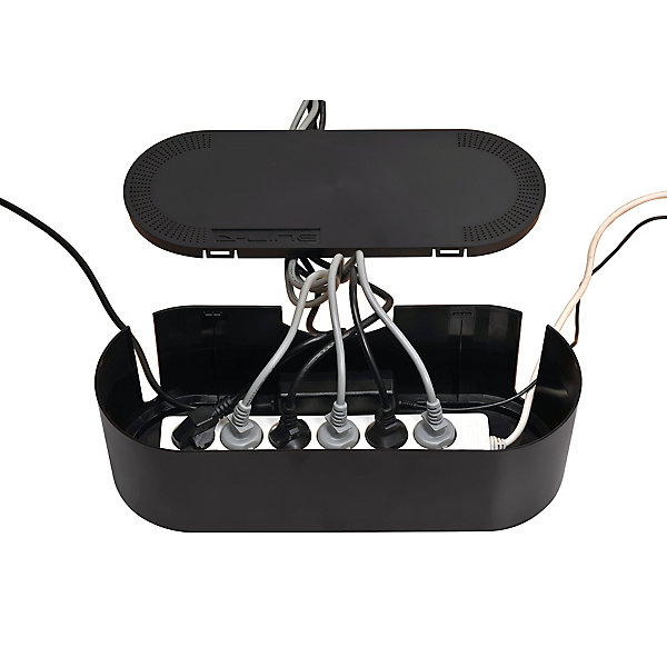 Boîte de rangement de câbles noir D-Line L. 415 x l. 165 mm, bloc 6 prises