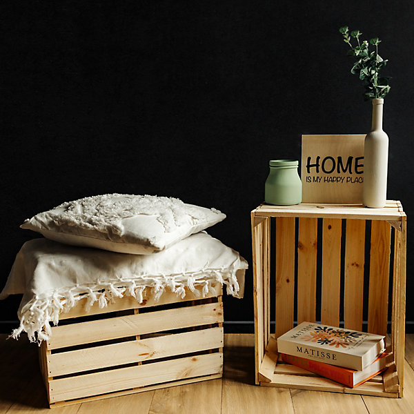 Creative Deco Lot de 3 Caisse en Bois Naturel 50 x 40 x 30 cm - Caisse Rangement Bois - Caisse en Bois Vintage - Cagette Bois Deco