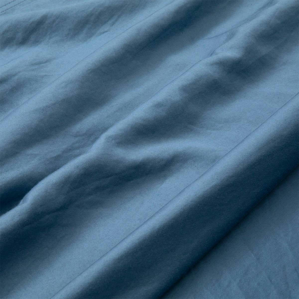 PALERME - Drap plat en satin de coton lavé bleu 180 x 290 cm