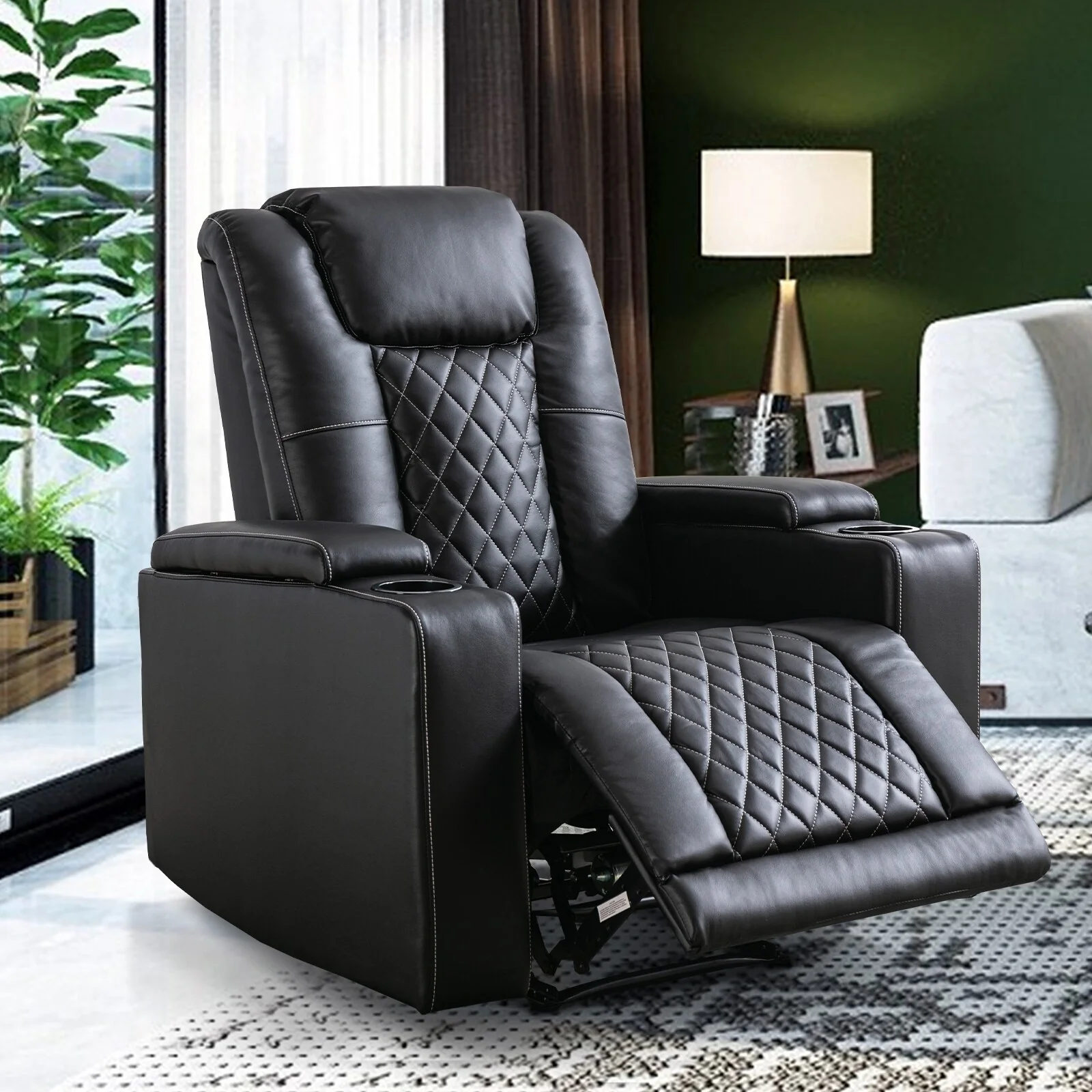 PU Leather Power Recliner Home Theater Recliner with Cup Holder, USB Port
