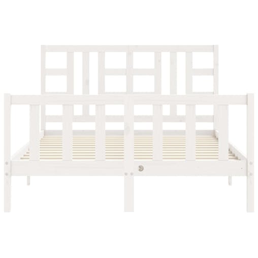 NNEVL Bed Frame with Headboard White 137x187 cm Double Solid Wood