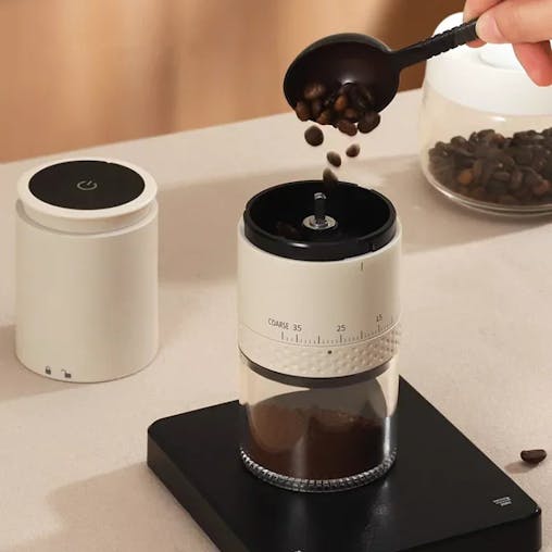 NNEOBA Rechargeable Coffee Grinder 38 Level Adjustable Conical Burr White