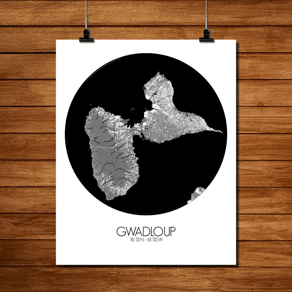 - Affiche Guadeloupe Carte ronde 40x50