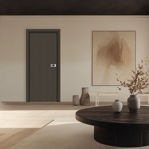 Bloc-porte Miro avec poignée Exclusive grise, H.204 x l.63 cm, aspect cuir basalte