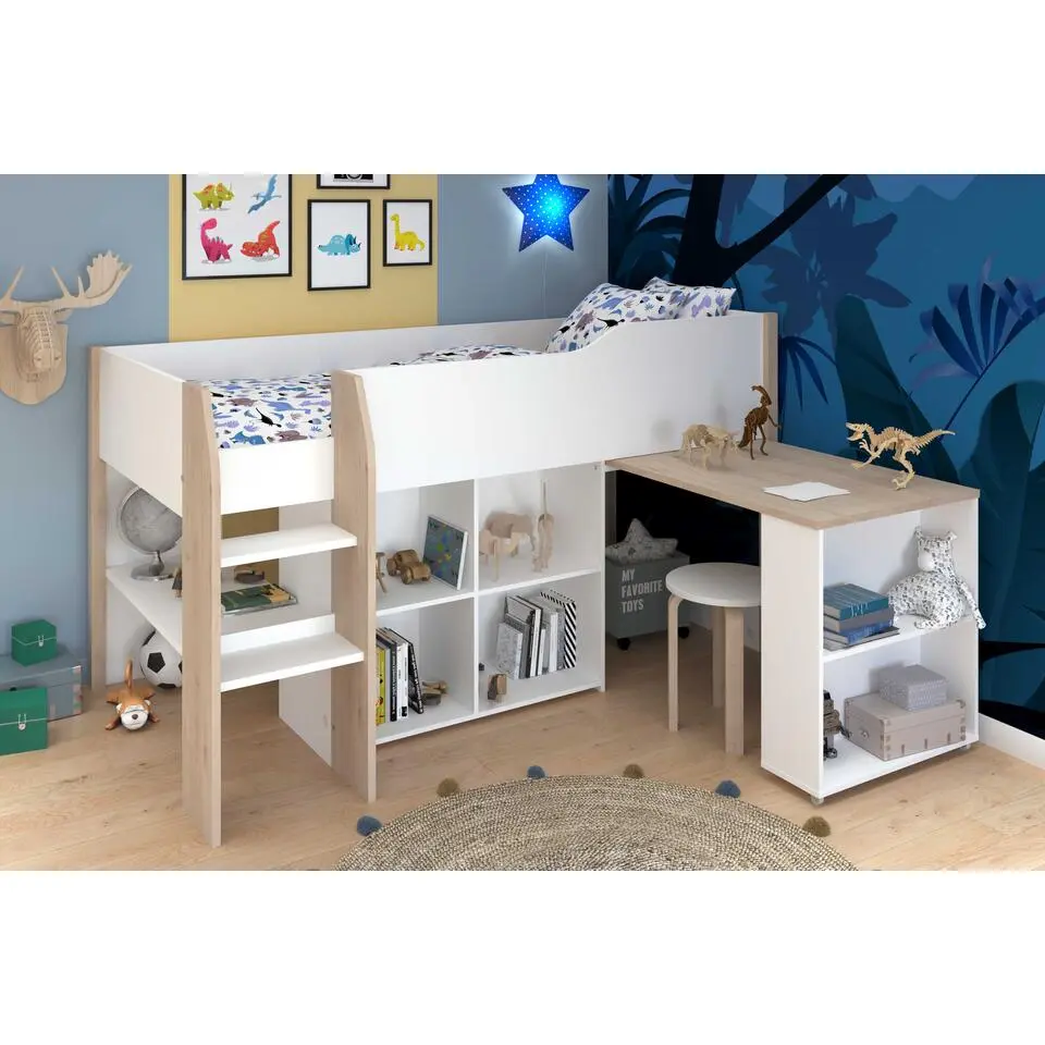 Halfhoogslaper met bureau Moscon 90x200 - wit/eik