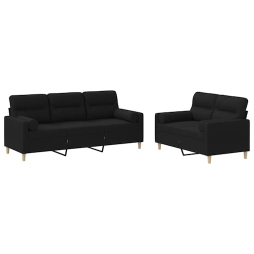 NNEVL 2 Piece Sofa Set with Pillows Black Fabric
