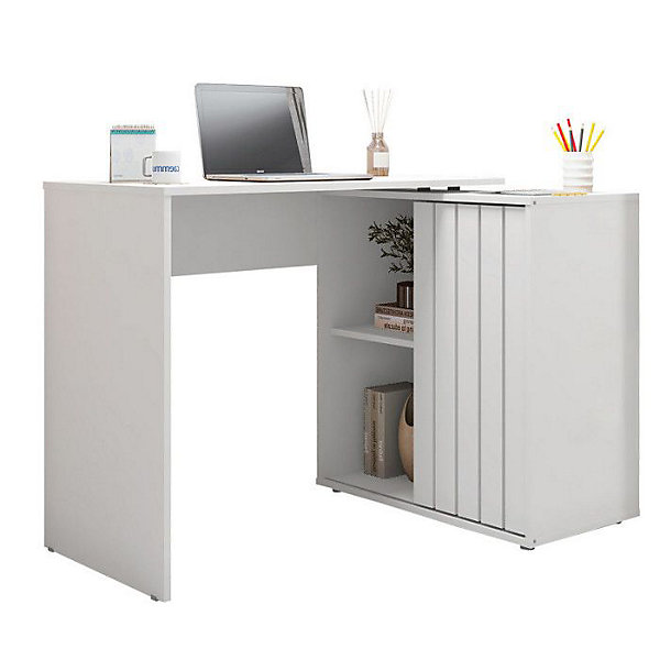 Bureau d'angle Blanc Armoirette 1 Porte 3 Niches L 139.9 H 75 P 45.1 cm - L 139.9 x l 45.1 x H 75 cm