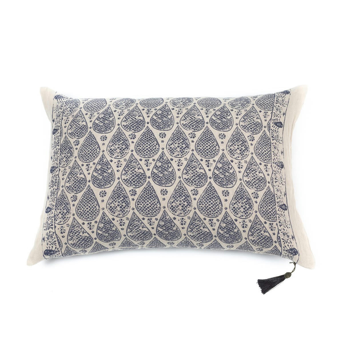 ORIENT EXPRESS - Coussin en lin pur lavé  Damla Bleu  50x70