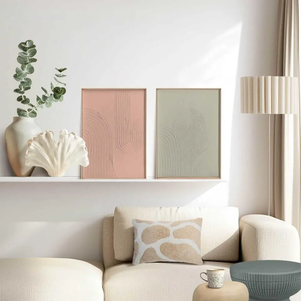 Abstracte wanddecoratie set met structuur Zachte lijnen - 40 x 30