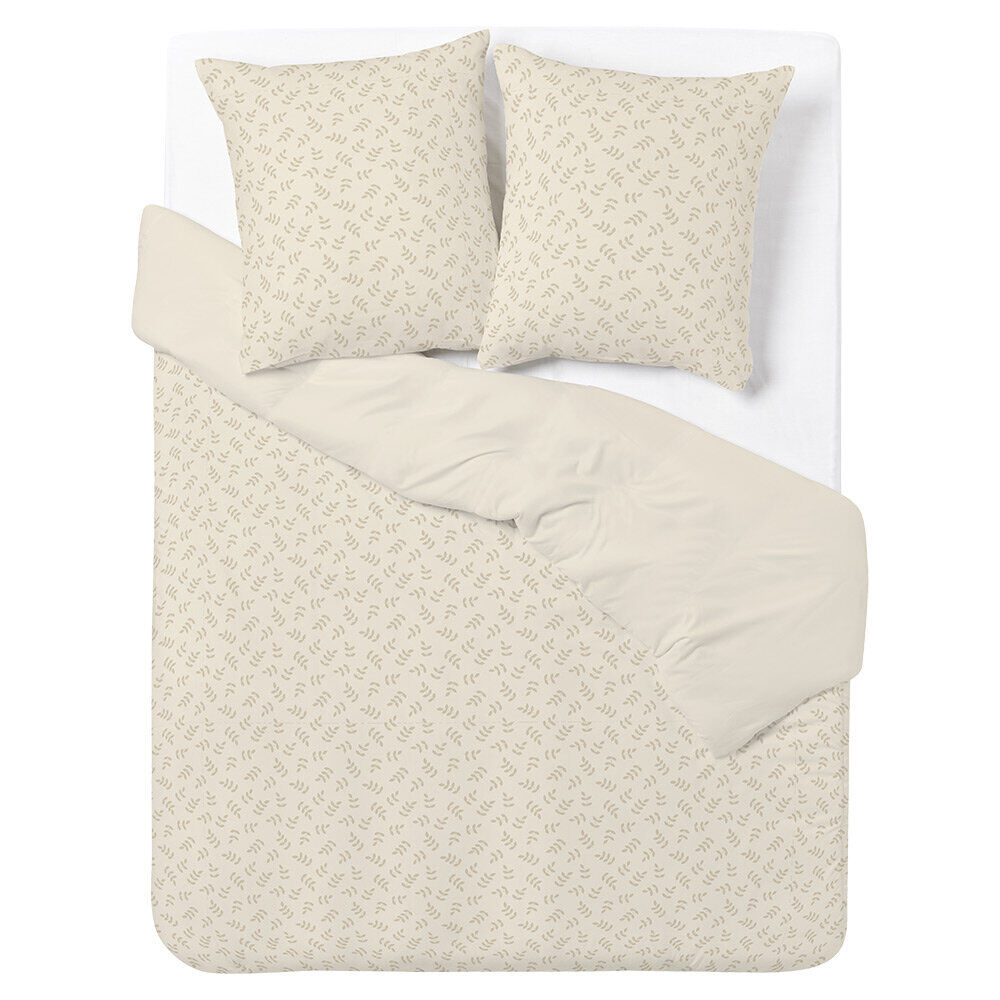 Parure de lit 2 personnes 240x220cm polycoton feuillage beige