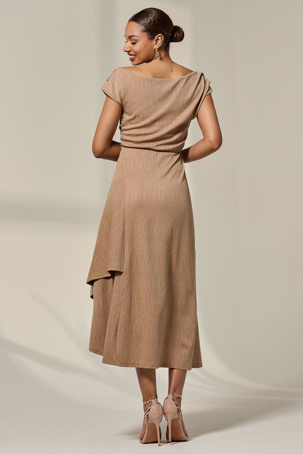 Jolie Moi Asymmetric Cowl Neck Midi Dress
