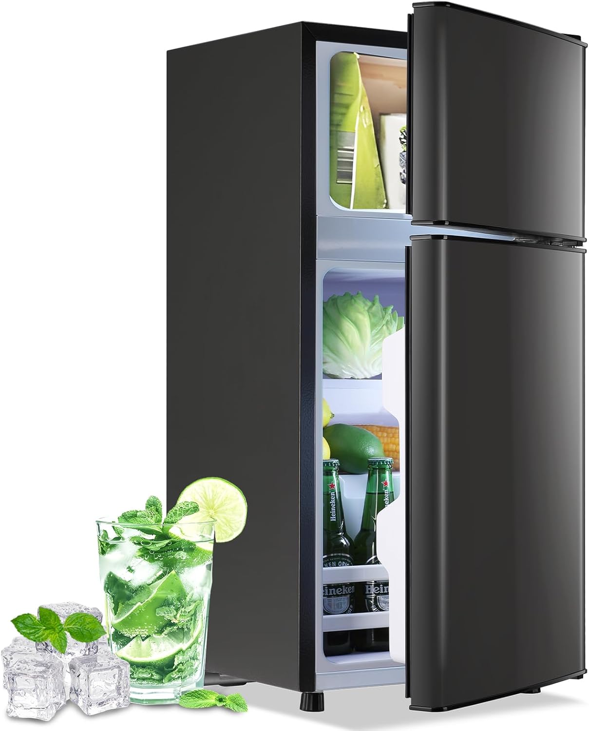 DEMULLER 2.4 Cu.Ft Small Refrigerator with Freezer Dorm Mini Fridge with Removable Plastic Shelves Mini Refrigerator Ideal for Home, Office,Dormitory Gray