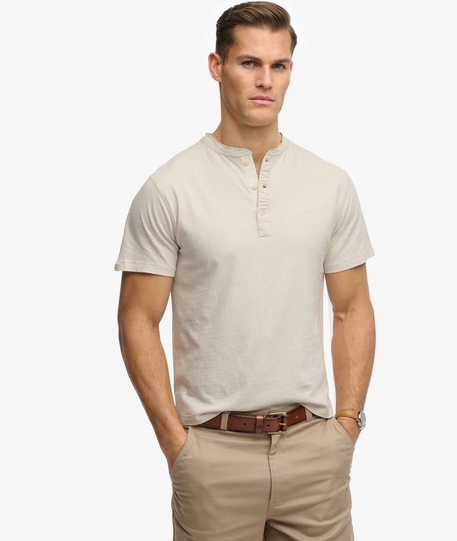 Classic Cotton Linen Short Sleeve Henley T-shirt
