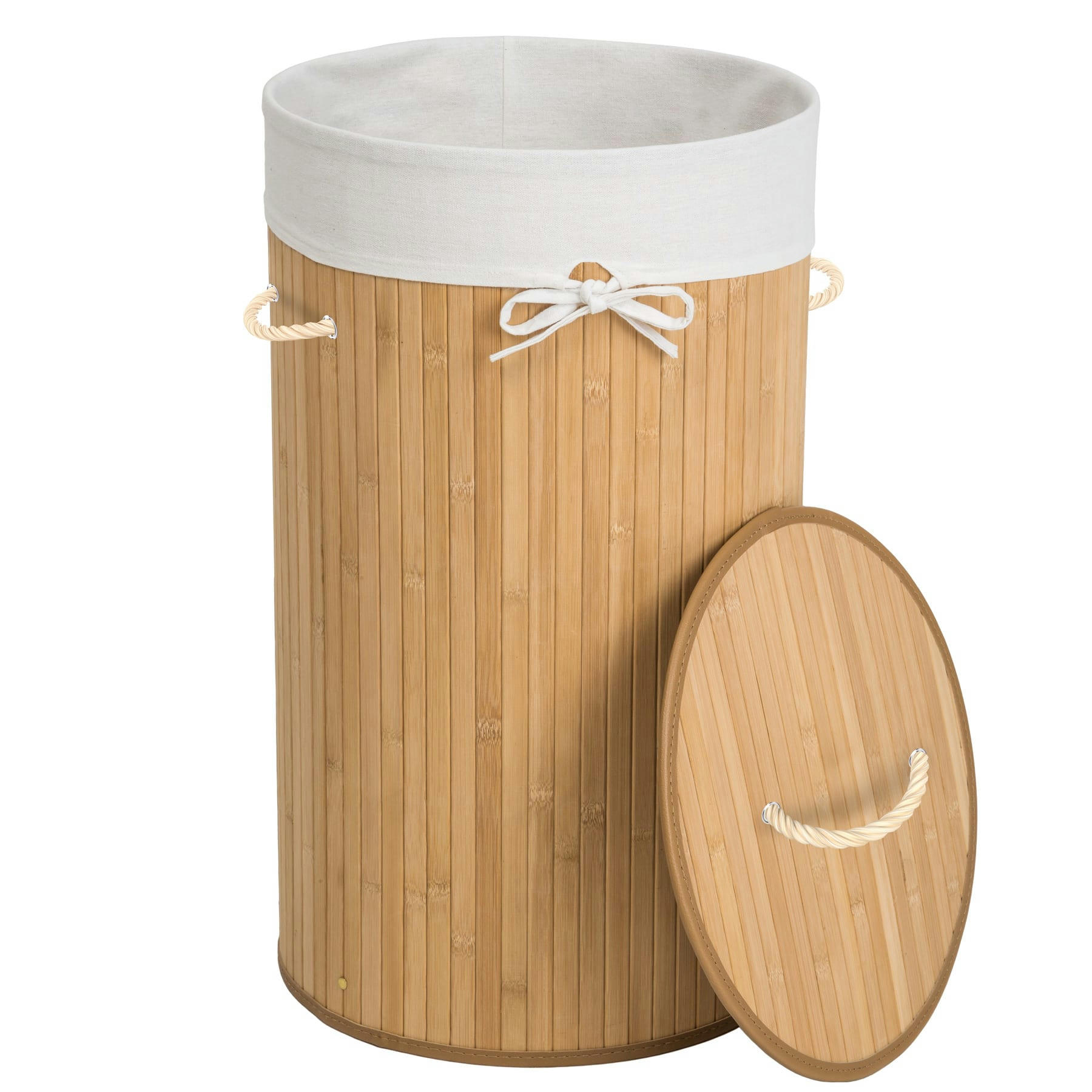 - Panier à linge rond en Bambou beige