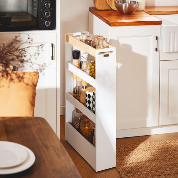 SoBuy Wózek kuchenny z 3 półkami Biały 50x14.5x80cm Nowoczesny NSR12-W