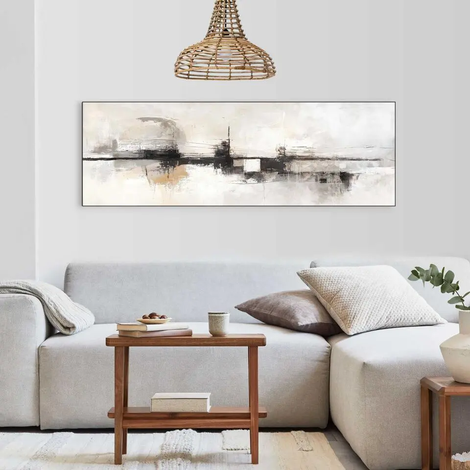 Schilderij Abstracte horizon - 52 x 156 - Beige