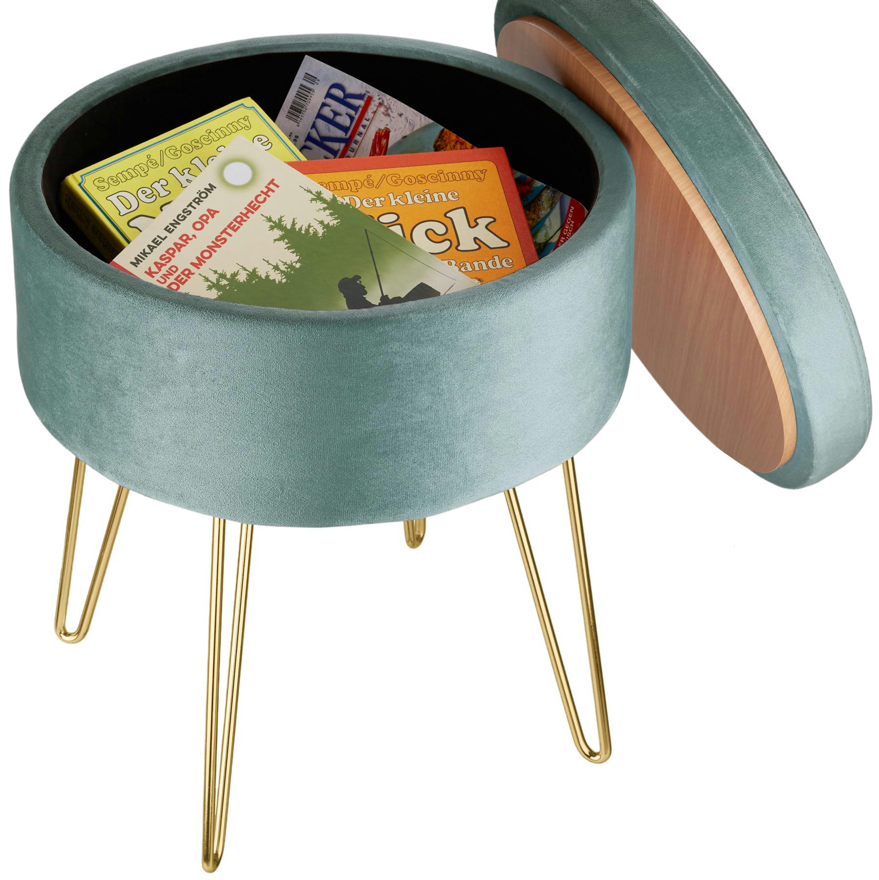 - Banc Tabouret Coffre de rangement Rond turquoise