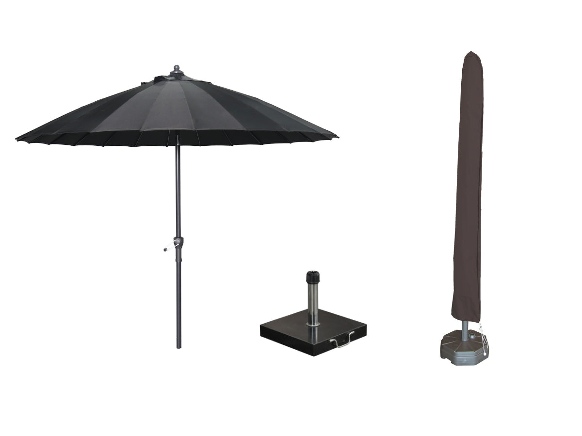 Garden Impressions Manilla parasolset zwart met voet 30 kg en hoes