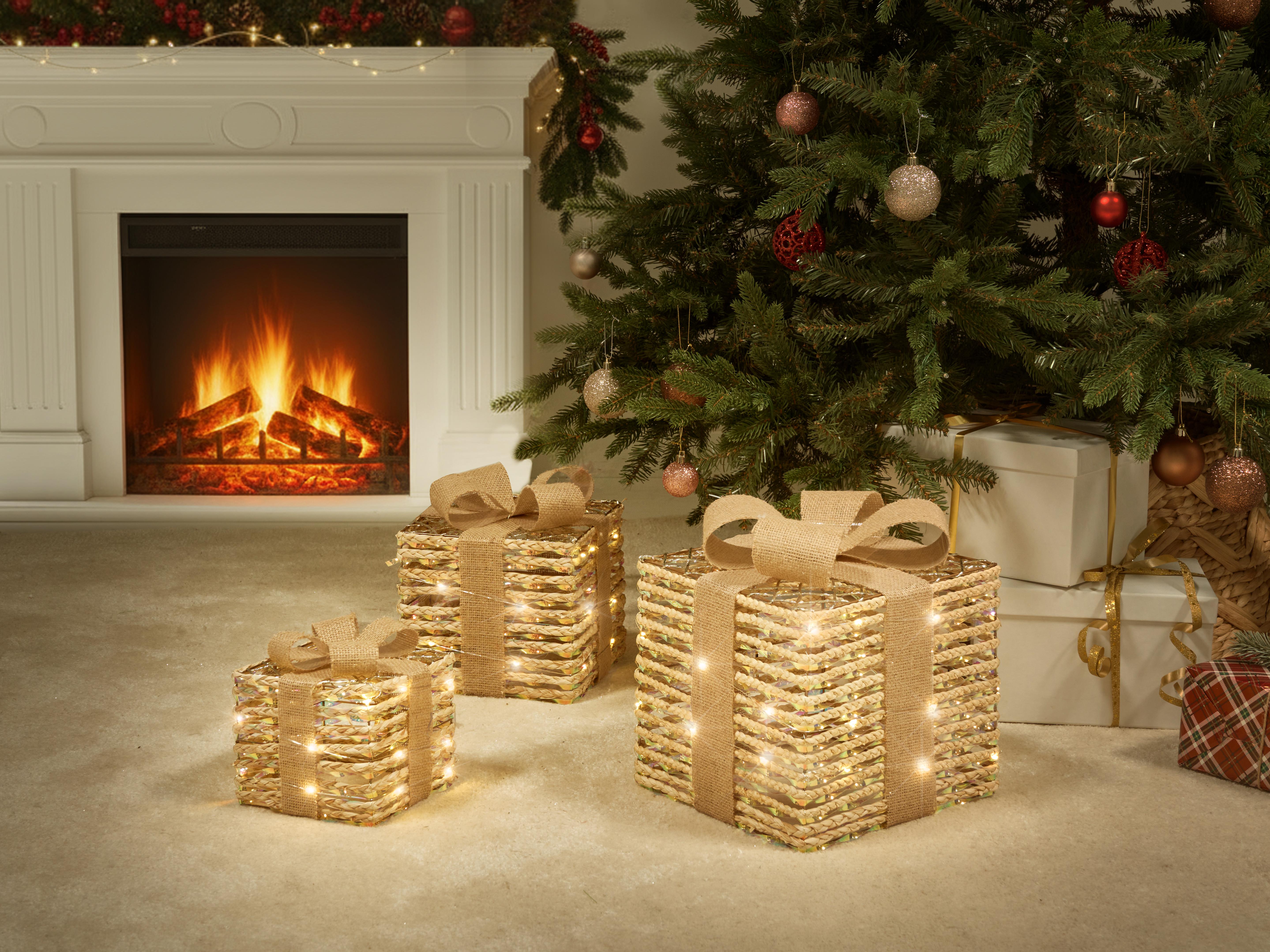 Set of 3 Christmas Decorations LED MOSSO Christmas Gifts 20/25/30 cm Beige