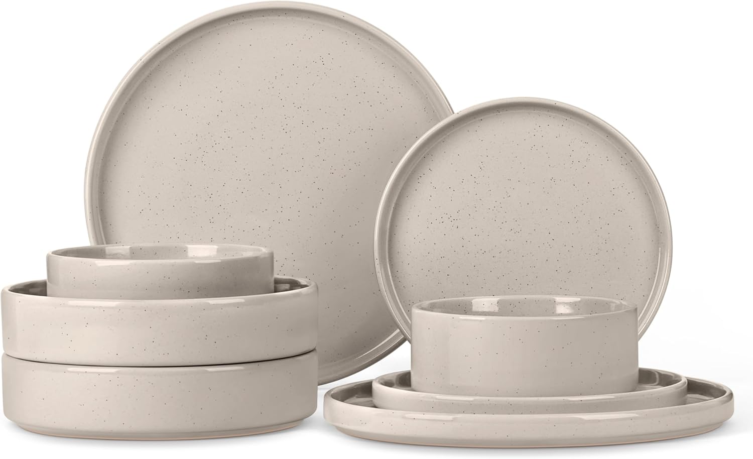 Herogo 8 Piece Plates and Bowls Set, Ceramic Dinnerware Sets with Pasta Bowls, Kitchen Dinner Ware Dishes Service for 2, Chip & Scratch Resistant Dishware, Speckled Coffee Brown
