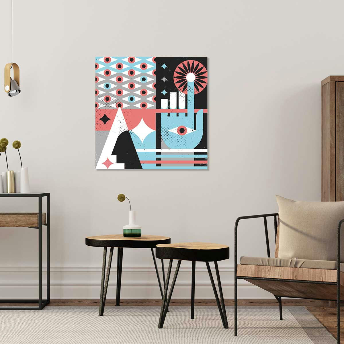 - Tableau La main bleue imprimé sur toile 100x100cm