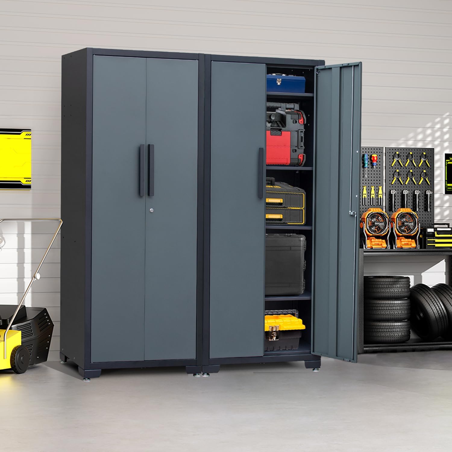 Metal Garage Storage Cabinet with 4 Adjustable Shelves and Locking Doors 75-inch Tall Tool Organizer Steel Lockers for Home, Office, Warehouse, Garage, 1Pc (Assembly Required)
