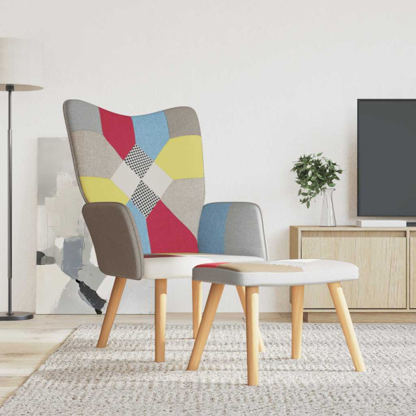 Fotel z Podnóżkiem Fotel Wypoczynkowy Do Salonu Tapicerowany Patchwork