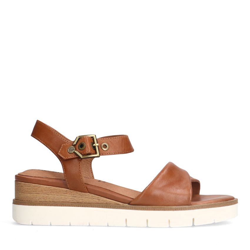 No Stress Cognac leren sandalen met witte zool