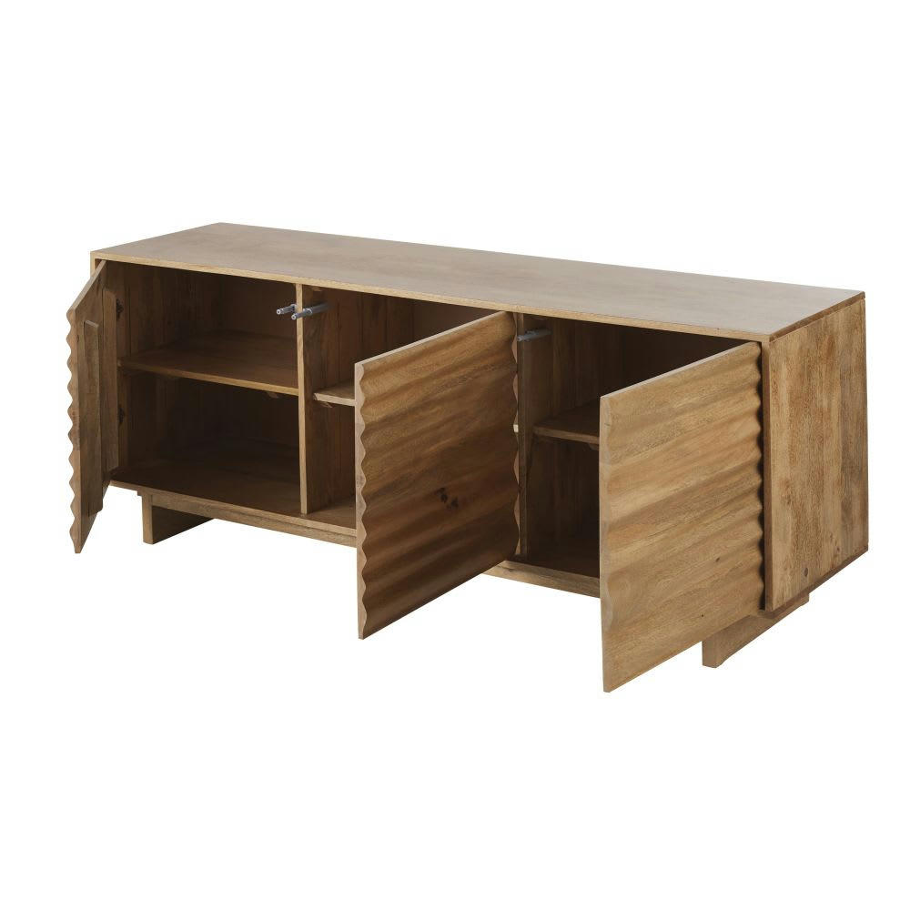 Aveiro - Buffet bas 3 portes en bois de manguier massif marron