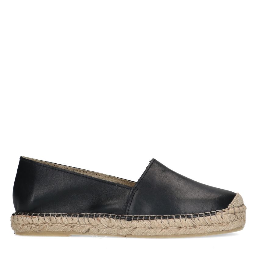 Manfield Zwarte leren espadrilles