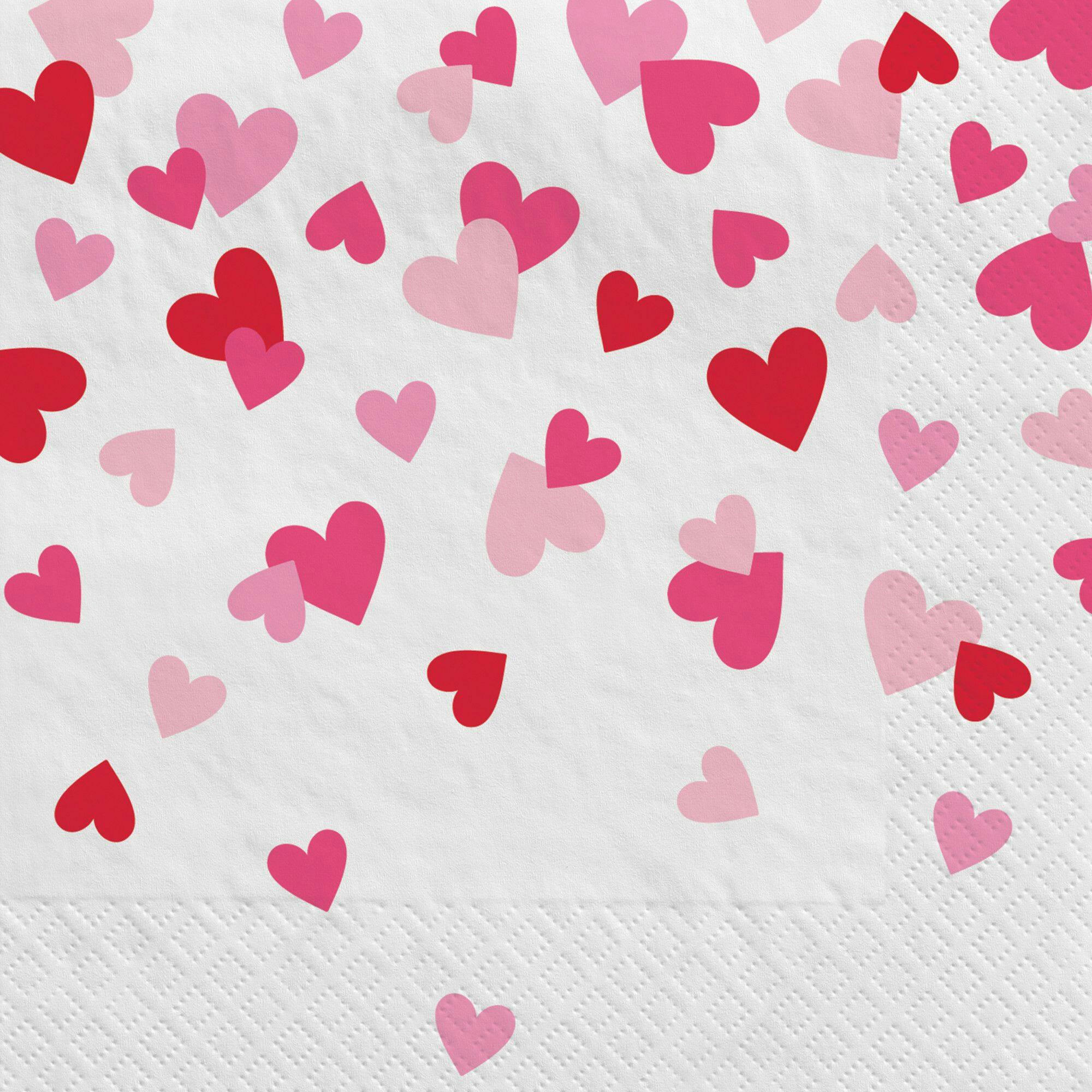 Square Paper Disposable Beverage Napkins, Red/Pink, Heart, 5-in, 16-pk, 2-ply, for Valentine's Day/Anniversary/Wedding