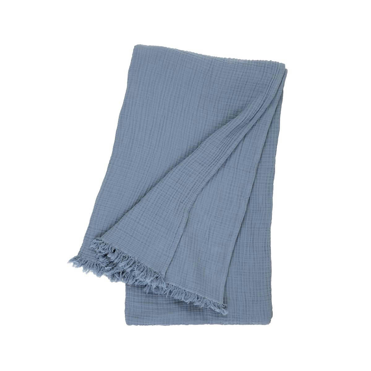 CYCLADES - Plaid en coton bleu 140 x 200 cm
